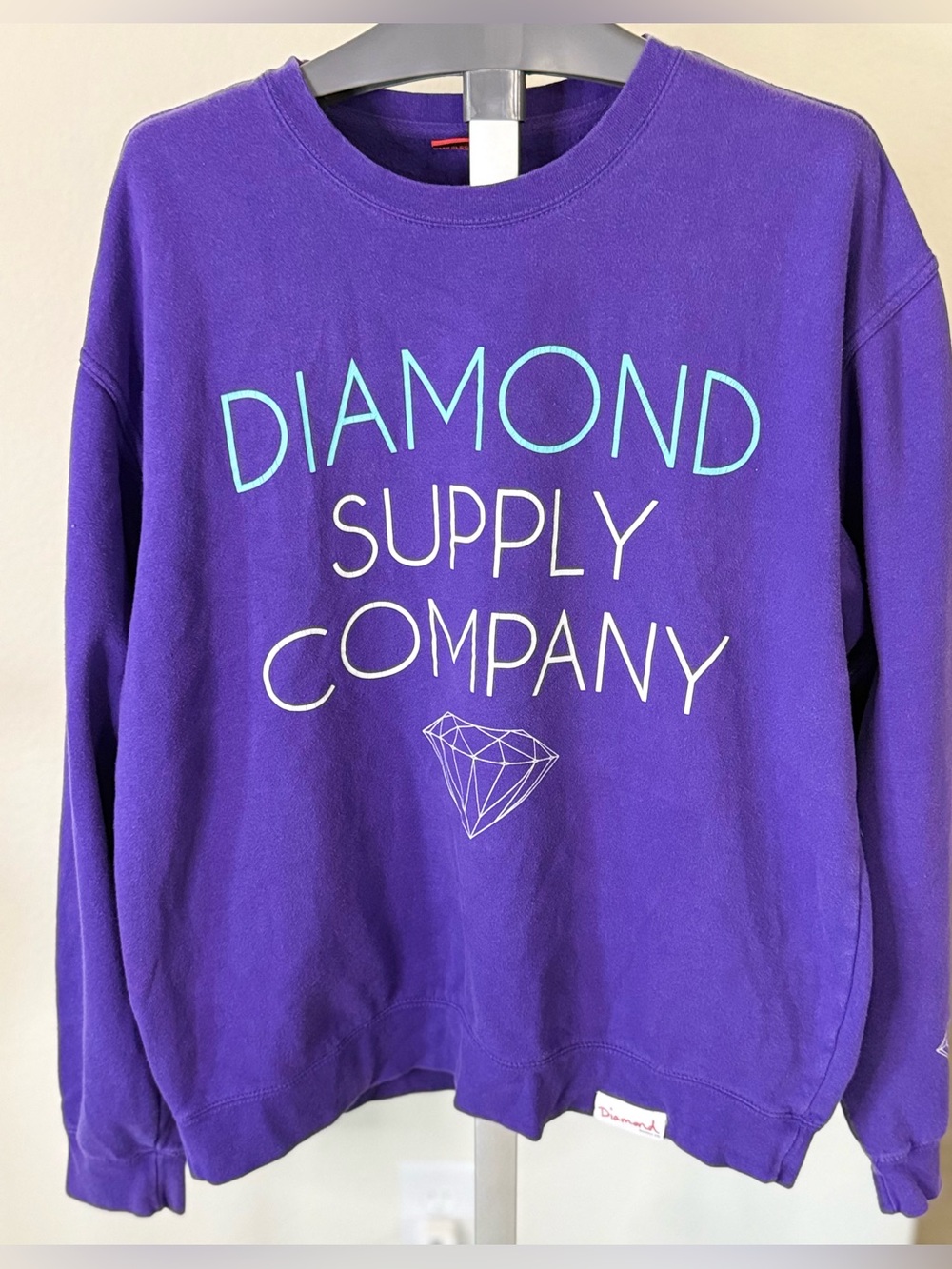 Diamond Supply Co. Purple Crew Sweatshirt with Aqua Logo Text